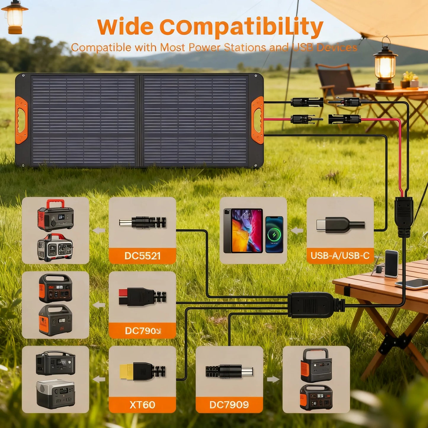 100W Foldable Solar Panel, High Efficiency, Waterproof & Quick Charge