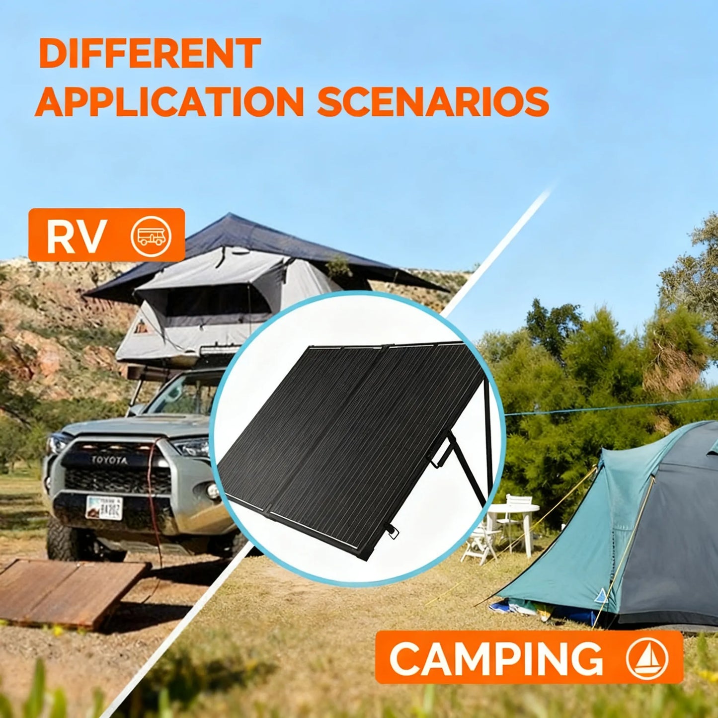 200W Foldable Solar Panel, with Waterproof Controller & Adjustable Stand