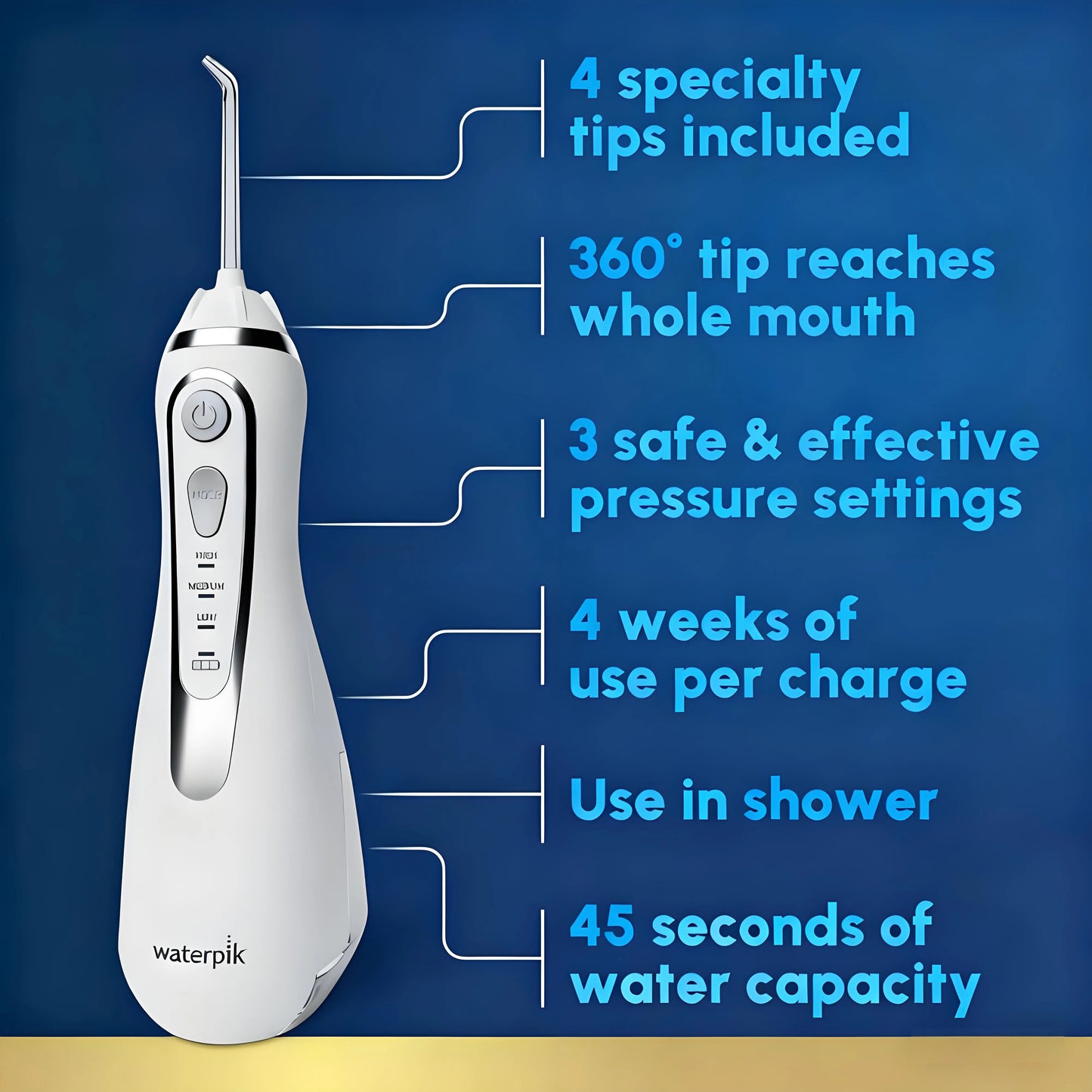 Advanced 2.0 Cordless Water Flosser: Dental Care for Teeth/Gums/Braces, 4 Tips, Travel Bag, ADA Accepted