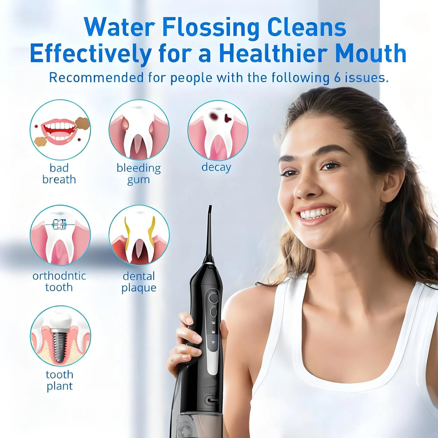 Water Flosser Teeth Pick: 300ML, Cordless Rechargeable, IPX7 Waterproof, Portable Oral Cleaner