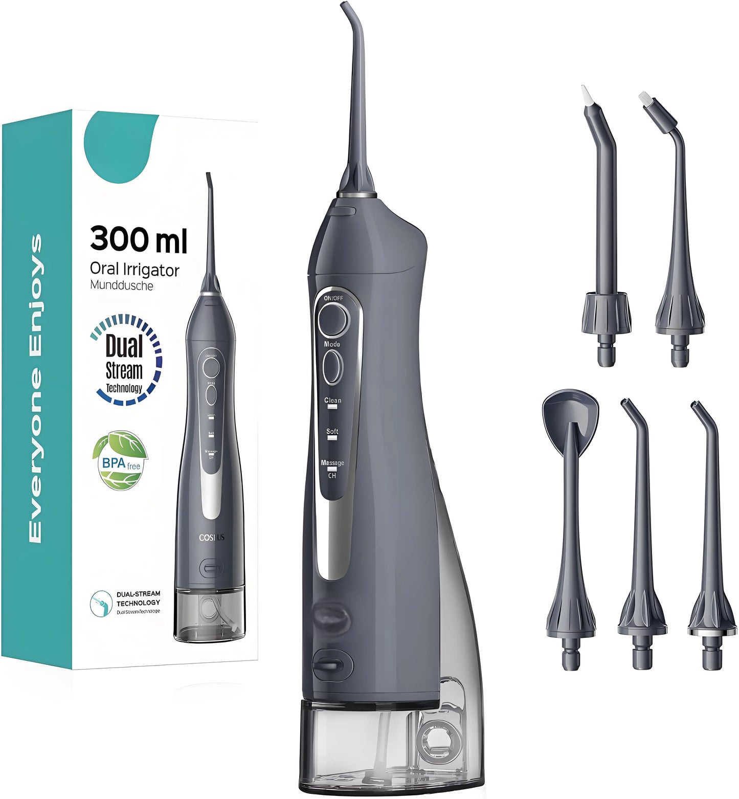 Water Flosser Teeth Pick: 300ML, Cordless Rechargeable, IPX7 Waterproof, Portable Oral Cleaner