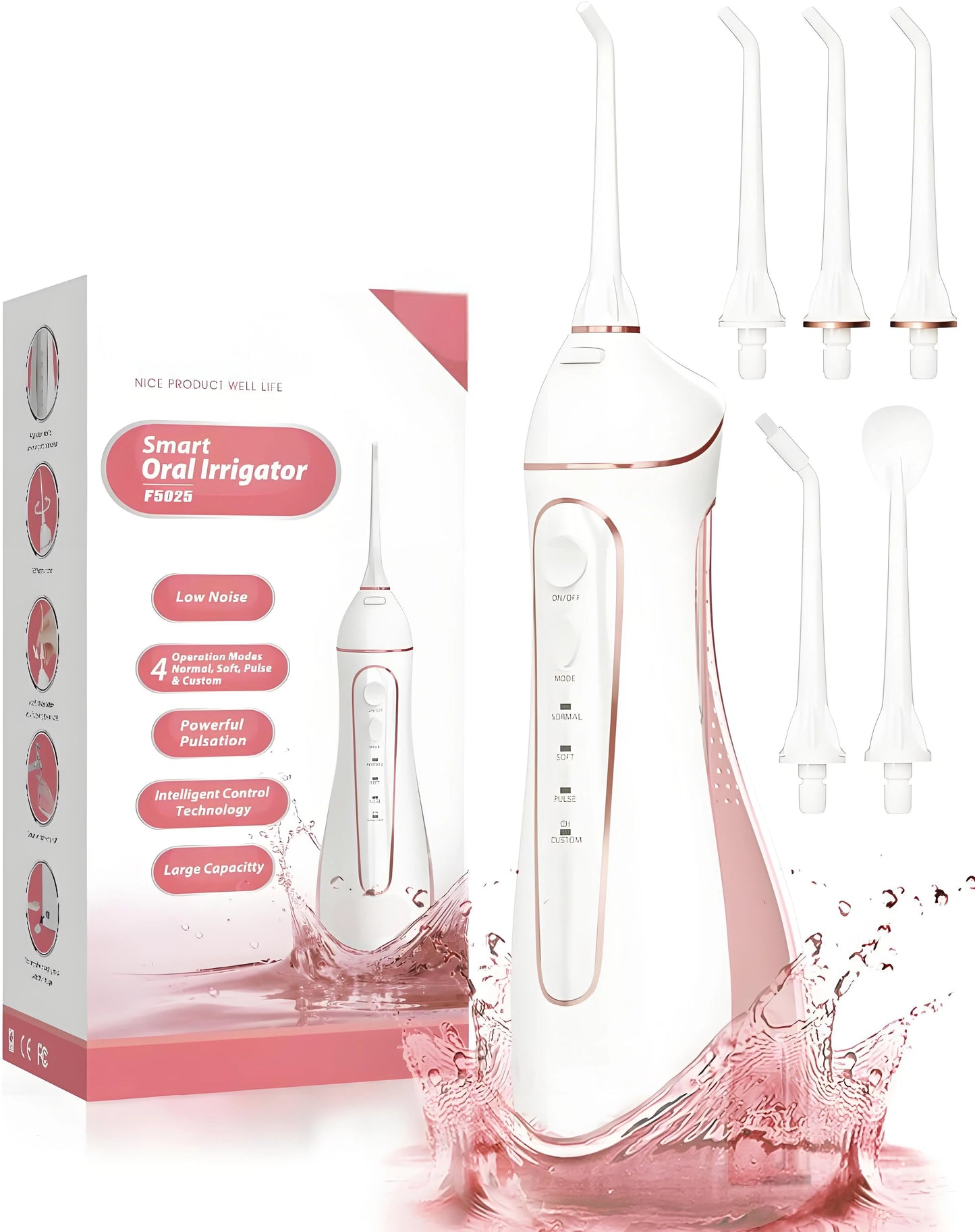 Cordless Rechargeable Oral Irrigator: 4 Modes, IPX7 Waterproof, for Home/Travel