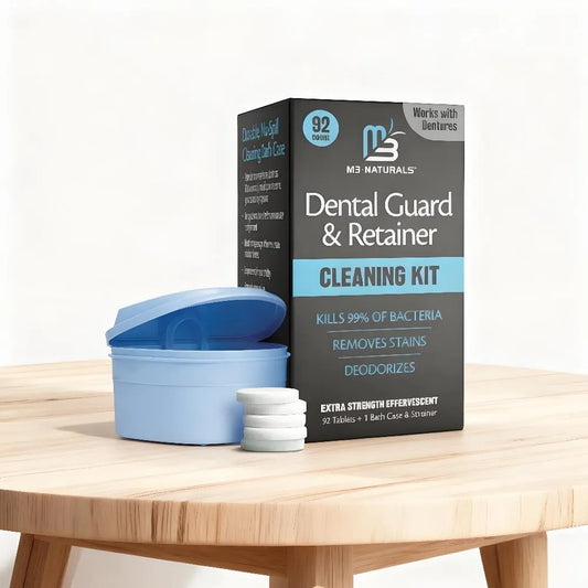 Retainer Cleaner Set: No-Mess Tablets, Universal Denture Bath + Strainer – Cleans Retainers/Mouth Guards (Stains/Odor/Plaque)