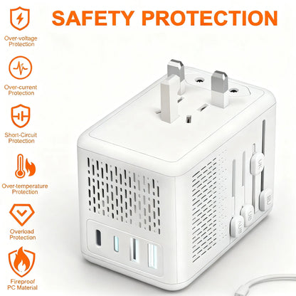 International Travel Voltage Converter, with Fast Charge USB Ports