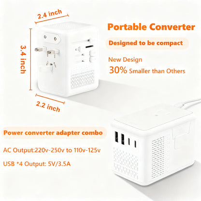 International Travel Voltage Converter, with Fast Charge USB Ports