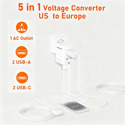 International Travel Voltage Converter, with Fast Charge USB Ports