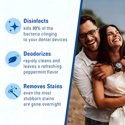 Retainer Cleaner Set: No-Mess Tablets, Universal Denture Bath + Strainer – Cleans Retainers/Mouth Guards (Stains/Odor/Plaque)