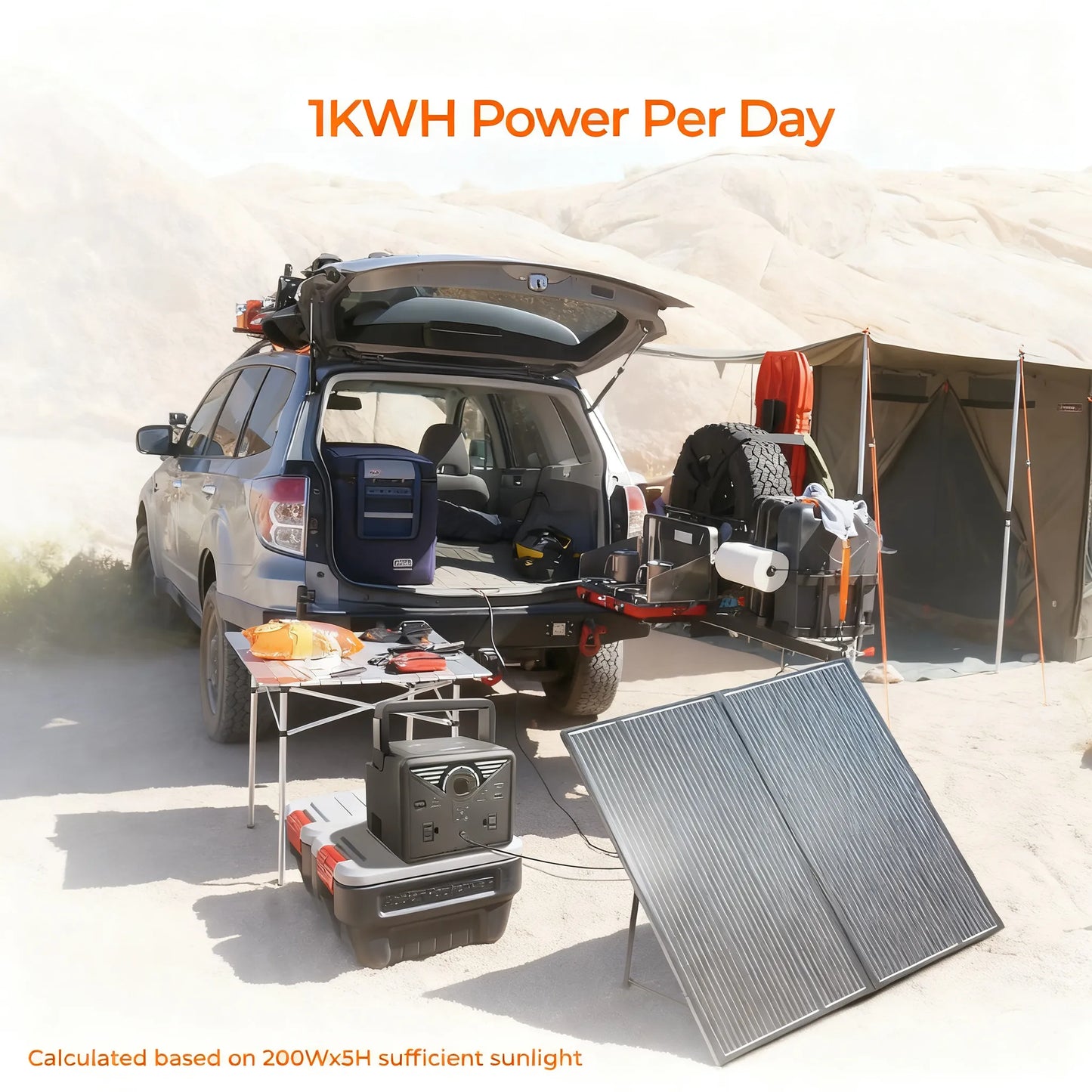 200W Foldable Solar Panel, with Waterproof Controller & Adjustable Stand