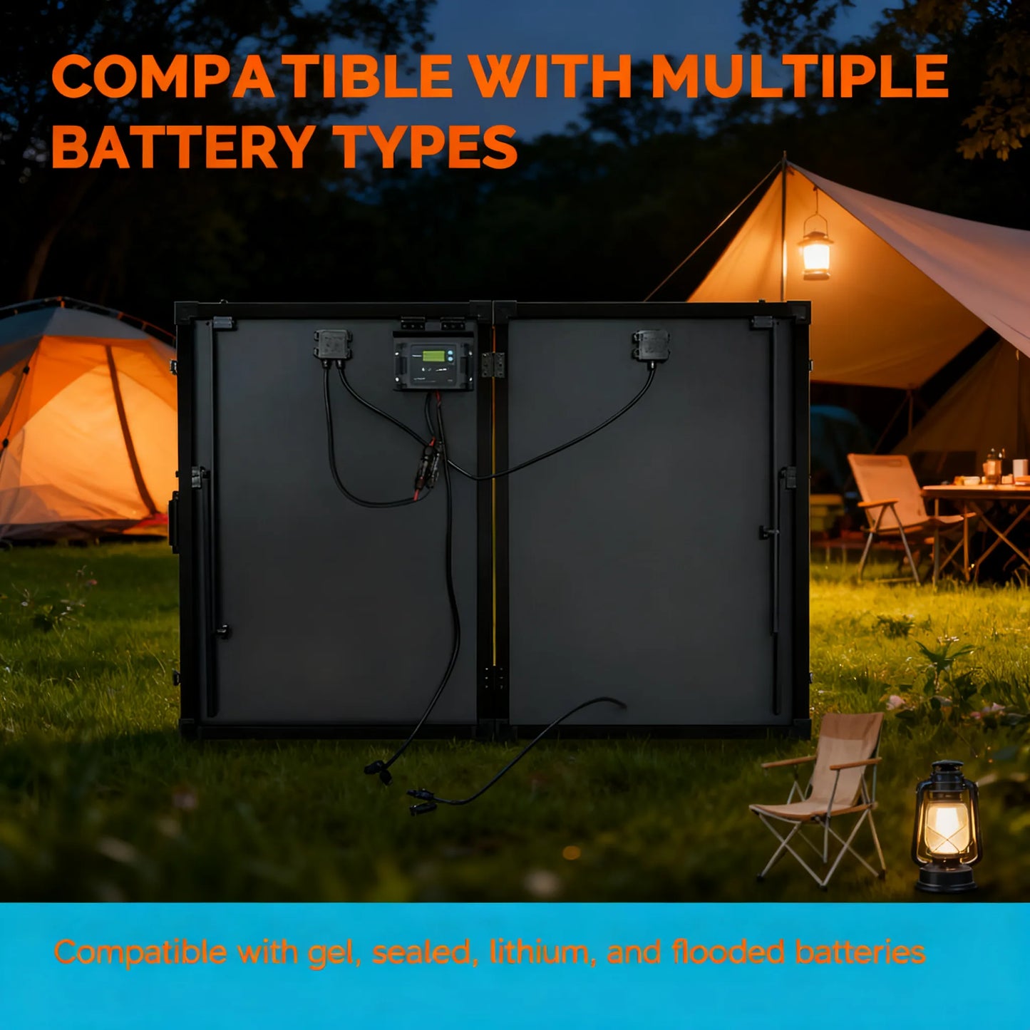 200W Foldable Solar Panel, with Waterproof Controller & Adjustable Stand