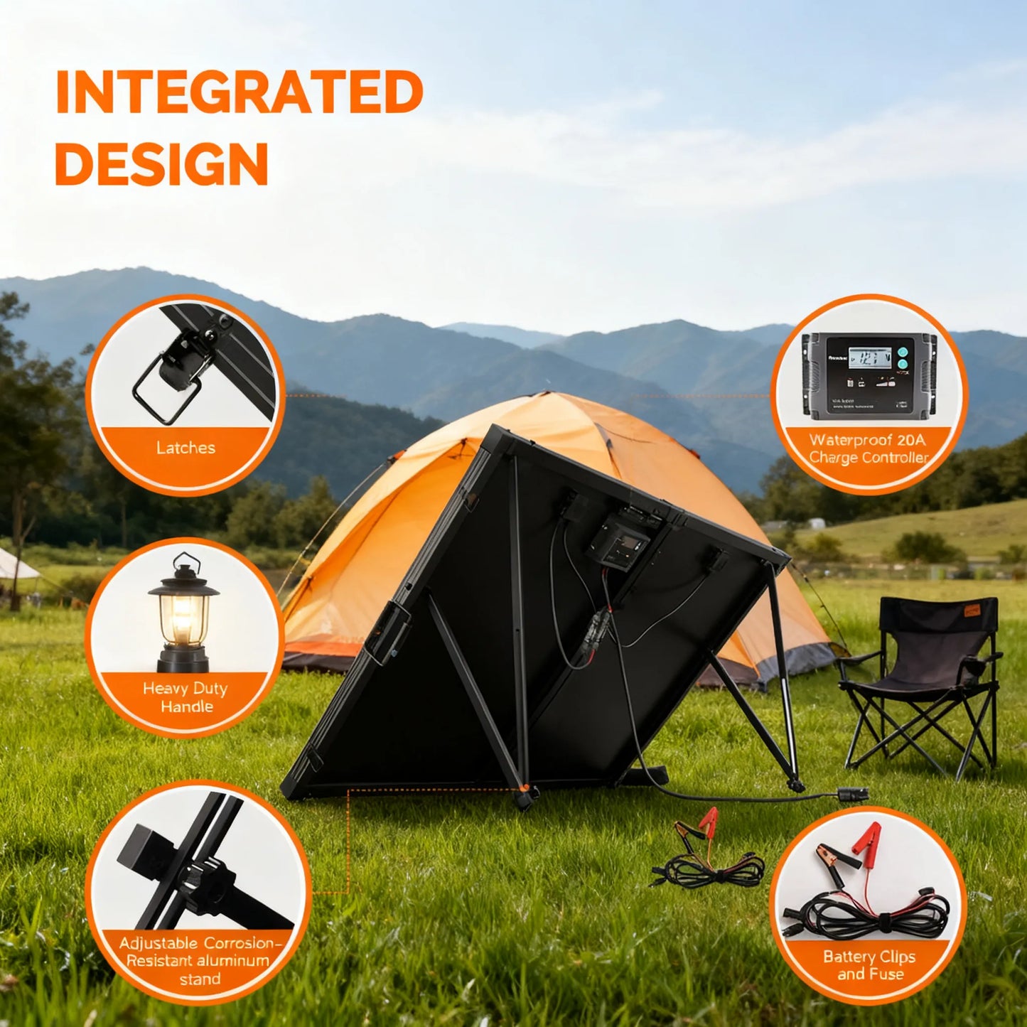 200W Foldable Solar Panel, with Waterproof Controller & Adjustable Stand