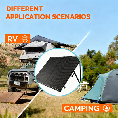 200W Foldable Solar Panel, with Waterproof Controller & Adjustable Stand