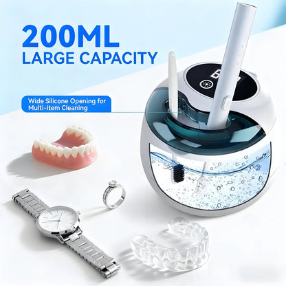 9-Mode Ultrasonic Retainer Cleaner: 45kHz, 200ML Pod – Cleans Denture/Mouth Guard/Braces/Jewelry