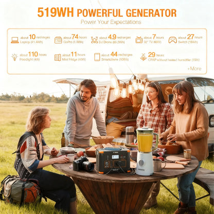500W Portable Power, 519Wh Capacity & Solar Charging