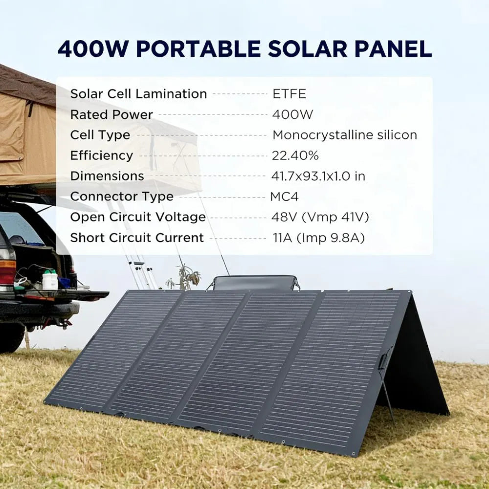 400W Portable Solar Panel - Foldable with Kickstand, IP68 Waterproof, Your Outdoor Power Station.
