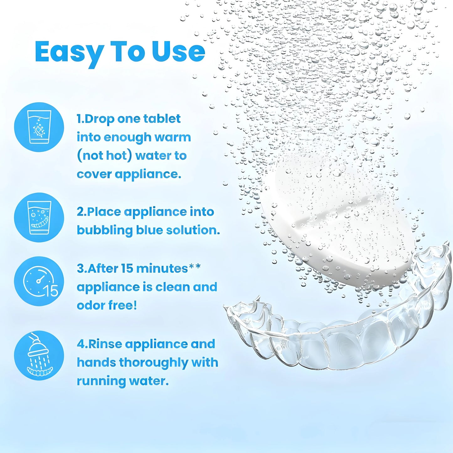 Dental Appliance Cleaner, Braces Retainer Cleaner and More. Cleaning Tablets for Ultrasonic Cleaners.